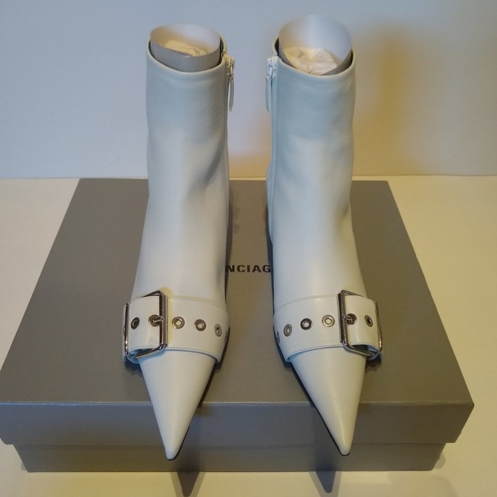 Balenciaga Square Knife Belt Boots White Kitten Heel 37 - Picture 3 of 16